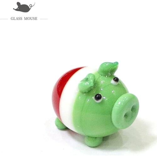Creative Glass Pig Mini Figurines Japan Style Colorful Cute Cartoon Animal Statue Ornaments Kids Room Kawaii Decor Collection