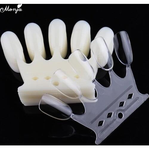 Monja 10Pcs Nail Art Natural Clear False Nail UV Gel Painting Practice Board Crown Nail Polish Color Display Plate Manicure Tool