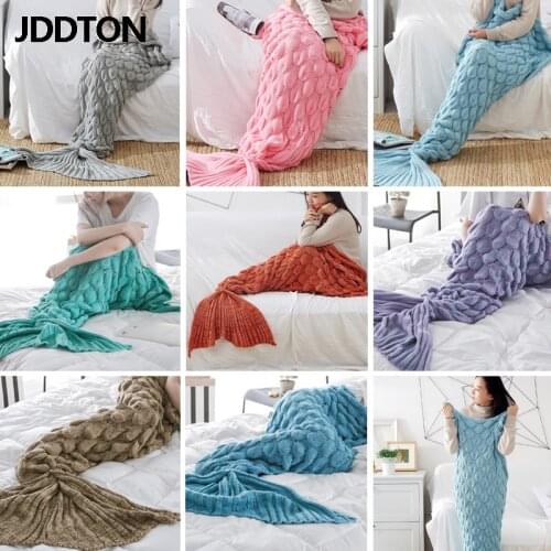 JDDTON Mermaid Tail Blanket Adult Knitted Soft Comfort Colorful Blankets Home Picnic Warm Crochet Handmade Sleeping Bag BE147