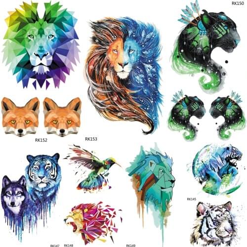 OMMGO Galaxy Watercolor Geometric Lion Tribal Leopard Temporary Tattoo Sticker Men Tattos Body Art Flash Fake Children Tatoo