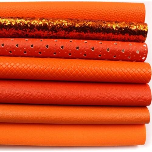 Orange Series Faux Leather Sheet Rough Glitter Holographic Synthetic Leather Sheet Assorted 3pcs 7.7" x 12.9" (20 cm x 33 cm)
