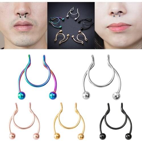 Women Sexy Fake Nose Piercing Punk Fake Nose Ring Hoop Septum Rings Surgical Steel Colorful Fake Piercings Goth Jewelry For Men