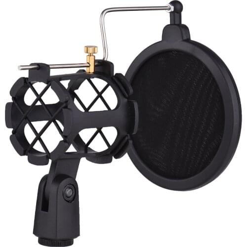 Plastic Microphone Shock Mount Anti-vibration Mic Holder Stand & Pop Filter Universal Screw Adapter for Thin Condenser Mic