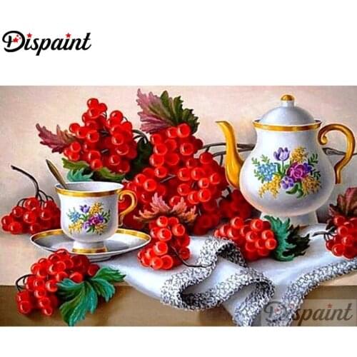Dispaint Full Square/Round Drill 5D DIY Diamond Painting "Fruit tea set" 3D Embroidery Cross Stitch Home Decor Gift A10561