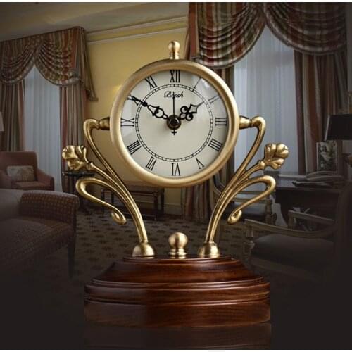 Hot European American Copper Table Clock Fashion Creative Solid Wood Clock Living Room Silent Quartz Clocks Office Bedroom Desk