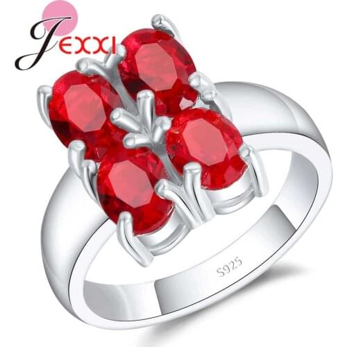 Hot Rings For Women 925 Sterling Silver Jewelry Oval Red Austrian Crystal Engagement Anniversary Ring Accessories Gift