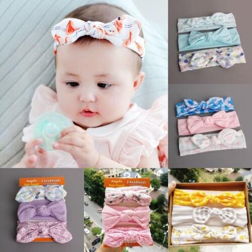 Soft Cotton Comfortable Elastic Hairbands Bowknot Hair Accessories Headbands Rabbit Ears with Colors Printed 18pcs/lot