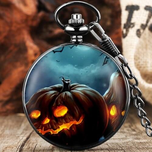 Halloween Theme Series Quartz Pocket Watch Retro Watches Numerals Display Dial Fashion Fob Clock Chain