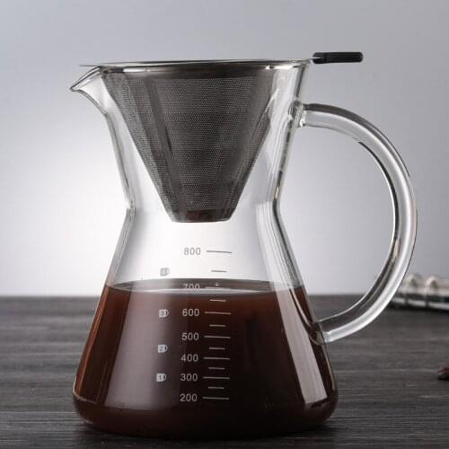800ml Coffee Pot Glass Reusable Coffee Filters Stainless Steel Coffee Percolator Drip Kettle Tea Infuser Strainer Water Bottle