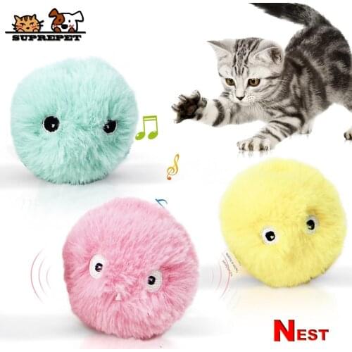 SUPREPET Elves Fleece Smart Cat Toys Interactive Ball with Catnip Cat Training Squeaky Fidget Toys Cats Products for Pets