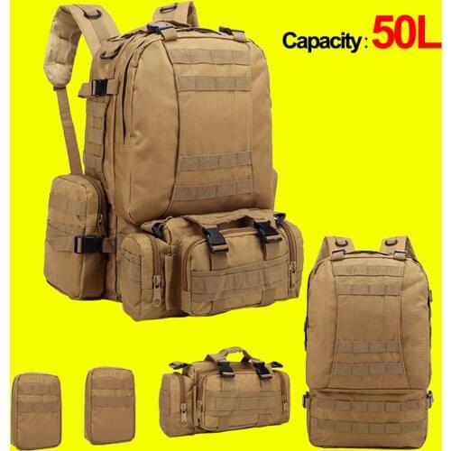 50L Tactical Backpack,Mens Military Backpack,4 in 1Molle Sport Tactical Bag,Outdoor Climbing Hiking Army Backpack Camping Bags