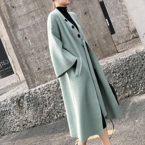 Trendy New Fad Women Warm Outwear Knitting Korean Style Elegant Casual Long Coat Outerwear Ladies Solid Color