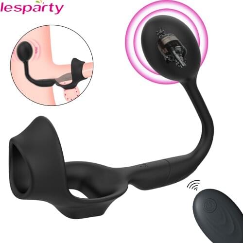 Vibrating Penis Massager Ring Dildo Sex Toys for Men Chastity Testicle Vibrator Wireless Remote Control Male Prostate Massager