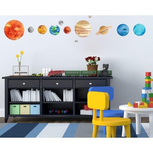 Bright Solar System Wall Stickers Glow in The Dark Sun with 9 Planets Glowing Shining Space Decoration for Kids Bedroom