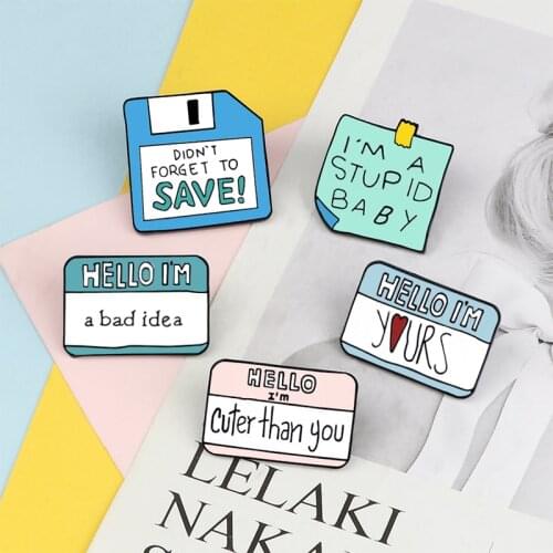 Post-it Notes Lapel Pins Funny Paper Text Memo Save Icon Brooches Fashion Cartoon Enamel Pin Badgea For Women Shirt Bag Jewelry