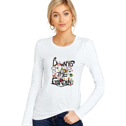 SXYTXE Women Basic Long Sleeve Crew Neck GARDEN Printed T-Shirt Casual Fitted Cotton Tops
