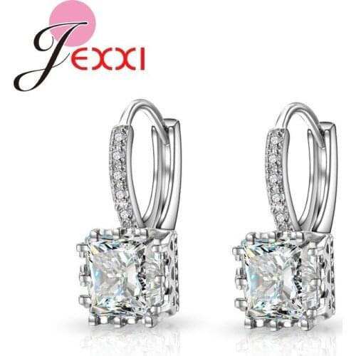 Big Promotion New Fashion 925 Sterling Silver Square Cute Shining Cubic Zircon Earrings For Women Girls Jewelry Wholesale