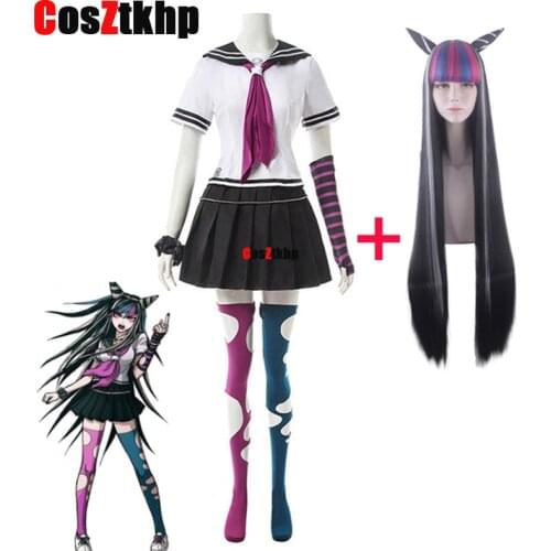 2021 Anime Danganronpa Mioda Ibuki Cosplay Costume Women Short Skirt Including Stockings Halloween Carnival Funny Clothes Wig