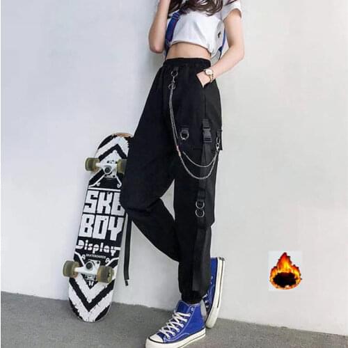 Winter Fleece Punk Pants Harajuku Hip Hop Teen Trousers Black Gothic Grunge Punk Clothes Joggers Sweatpants Emo E-girl Indie