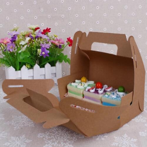 10pcs High Quality Kraft Paper Favor Box Cupcake Box With Handle White Paper Packing Candy Boxes Party Gift Box Cardboard S/L