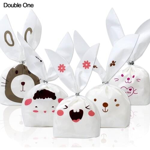 100pcs Halloween Jewelry Packaging Gift Bags Bunny Bags Easter Rabbit Ear Biscuit Food Wedding Birthday Decoration