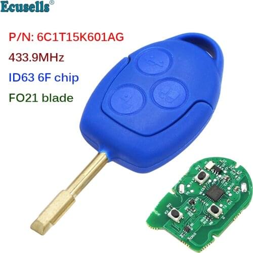 3 Button Remote Key FOB 433MHz ID63 4D63 6F Chip for Ford Transit WM VM 2006-2014 P/N: 6C1T15K601AG FO21