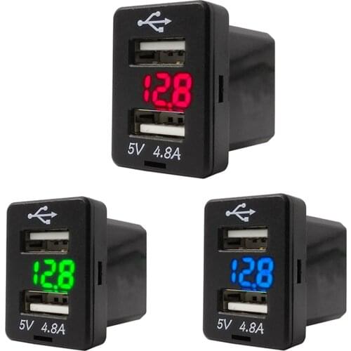 12-24V 4.8A Dual USB Car Charger Digital Voltmeter Display Socket Power Adapter Outlet For Toyota Corolla Camry Prado RAVA4
