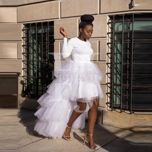 Pure White Hi Low Tulle Skirts Ruffles Extra Fluffy Pleated Custom Made Plus Size Women Maxi Birthday Party Skirt