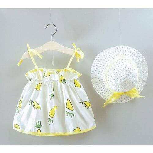 Baby Kids Girls Clothes Cute Cotton Carota Printed Sleeveless Princess Summer Dress +Sun Hat Mini Dress