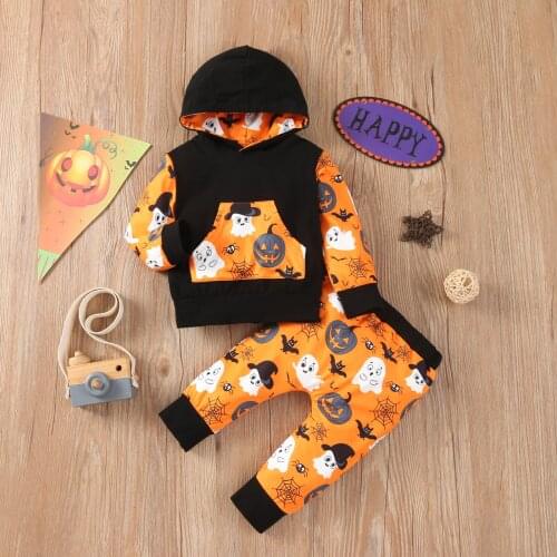 Baby’s T-shirt and Trousers Suit Cute Halloween Print Long Sleeve Hooded Tops and Long Pants