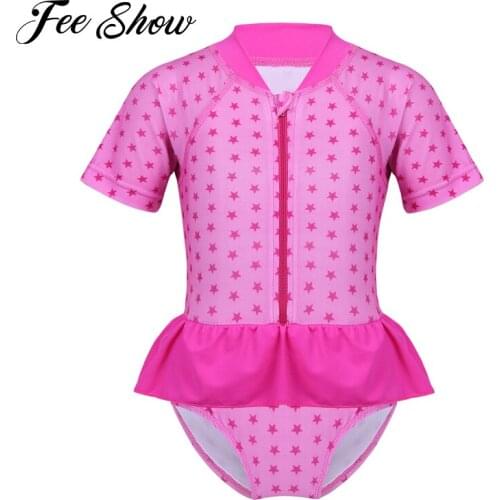 2018 children swimsuit baby girls Stars Printed Zippered soft skin care one-piece swimsuit Swimwear Bathing Suit Rash Guard