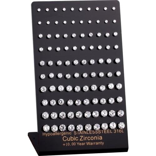 LUXUSTEEL Brand New 50Pairs/lot Hypoallergenic Earrings 316L Stainless Steel Cubic Zirconia Stud Earring 3mm-7mm Wholesale