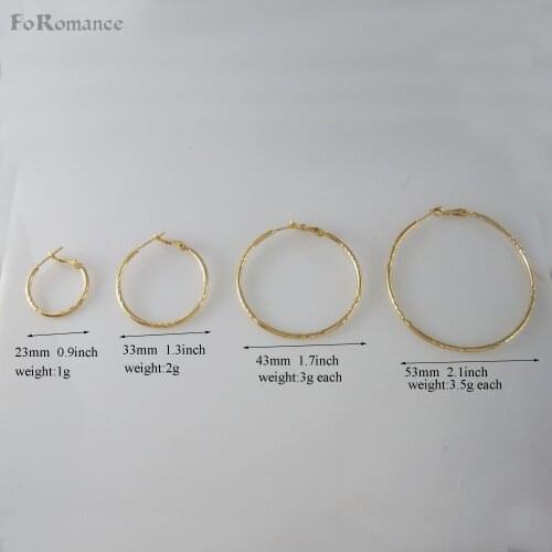 Foromance/CARVED LINES AND PLAIN SURFACE FOUR STYLES YELLOW GOLD COLOR GP HOOP 0.9"/ 1.3" /1.73"/ 2.1" EARRING