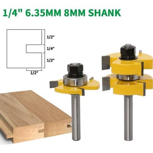 2PC/Set 8MM 1/4" 6.35MM Shank Milling Cutter Wood Carving Tongue Groove Router Bit Set 1-1/4" Woodworking Tenon Woodwork Cutter