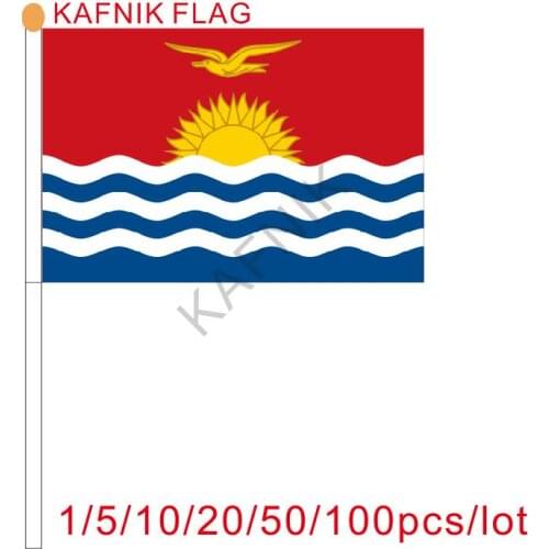 KAFNIK ,10/20/50/100pcs 14*21cm Kiribati Polyester Flag Polyester Hand Wave Flag World Countries Small Car Flag Events Parade Sp