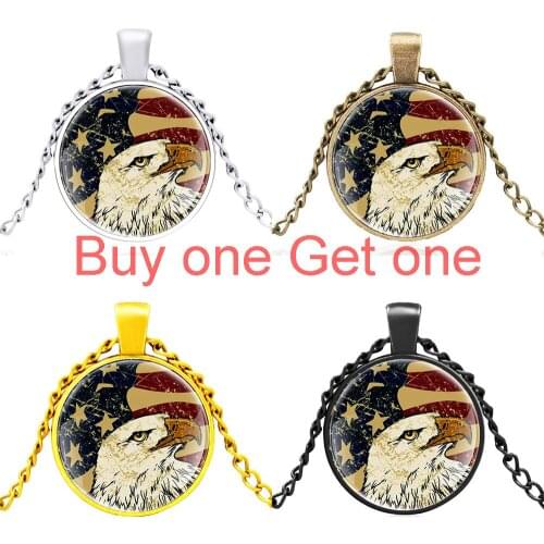 Classic American Flag Eagle Design Black Glass Dome Pendant Necklace Men Women Jewelry Accessories Gifts