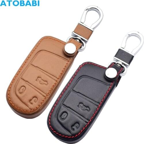 Leather Car Key Case Remote Control Fobs Cover For Jeep Cherokee Traitor Compass Dodge War Horse Challenger Darts Chrysler Fiat