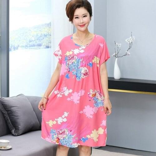 Summer middle-aged and elderly peoples pijama female cotton mother nightdress summer short-sleeved thin large size dress