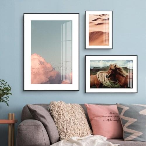 Horse Mountain Desert pink cloud Wall Art Canvas Painting Nordic Posters And Prints Decoration Pictures For Living Room Decor