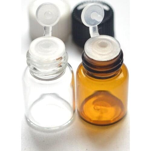 Mini Essential Oil 2ml Glass Bottle with Orifice Reducer Siamese Plug Screw Cap Small Sample 2ml Amber Vials 5pcs
