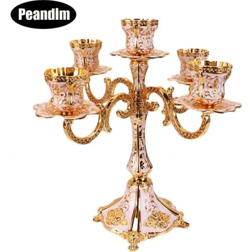 PEANDIM Metal Candle Holders Gold Luxury Tabletop Candle Stand Wedding Party Centerpieces Candelabra For Home Decor Candelabrum
