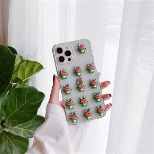 Cute cartoon frog Phone case For iphone 12 11 pro max 12mini XS MAX XR X 7 8 plus SE 2020 21 new transparent Soft silicone cover