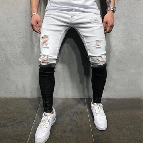 Fashion Mens Skinny Stretch Ripped Male Jeans Slim Fit Denim Trousers Nice Pop Streetwear Gradient White Black Casual Jeans Men