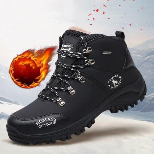 Men Autumn Winter Hiking Shoes Warm Fur Plush Ankle Snow Boots Trekking Tourism Camping Shoes Outdoor Mountain Climb Sneakers