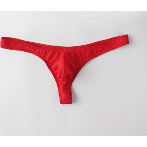Mens Sexy Low Waist Sexy Nylon Ice Silk Mesh Breathable Thong T-Pants Panties Mens Swim Briefs Sexy Lingerie Jockstrap Panties