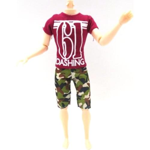 NK 1 Set Fashion Men Outfits Red Shirt Green Trousers Casual Wear Clothes Accessories for Barbie Doll Ken Toy 47B 7X