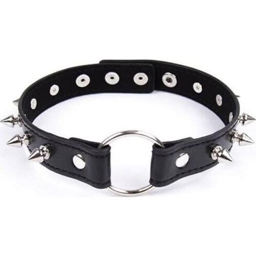 New Rivets Black Leather Collar BDSM Sexy Leash Ring Chain Bondage Fetish Erotic Toys Role Play Sex Toys for Couples