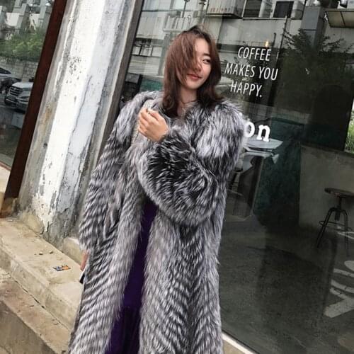 2021 autumn and winter new womens fur coat imitation fox fur long-cut coat fashion trending leather fur coat winter clothes plu