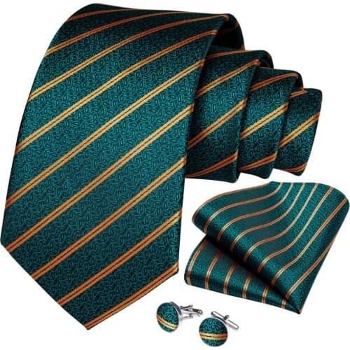 New Designer Wedding Men Tie Teal Green Gold Striped Tie For Men Business Party Dropshipping DiBanGu Groom Tie Kravat SJT-7315