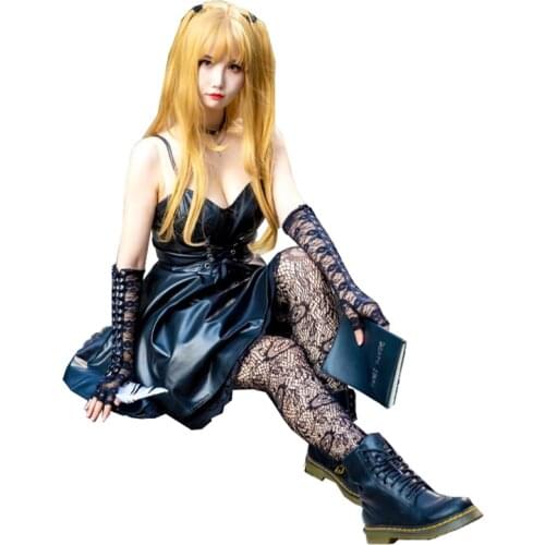 Death Note Misa Amane Imitation Leather Dress Sexy Uniform Cosplay Costumes full set gift necklace